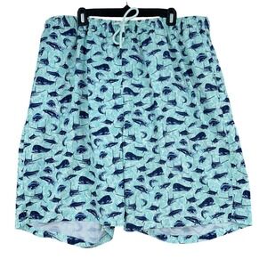 Peter Millar Seaside Swim Trunks Fish Print Elastic Waist Drawstring Pockets 2XT